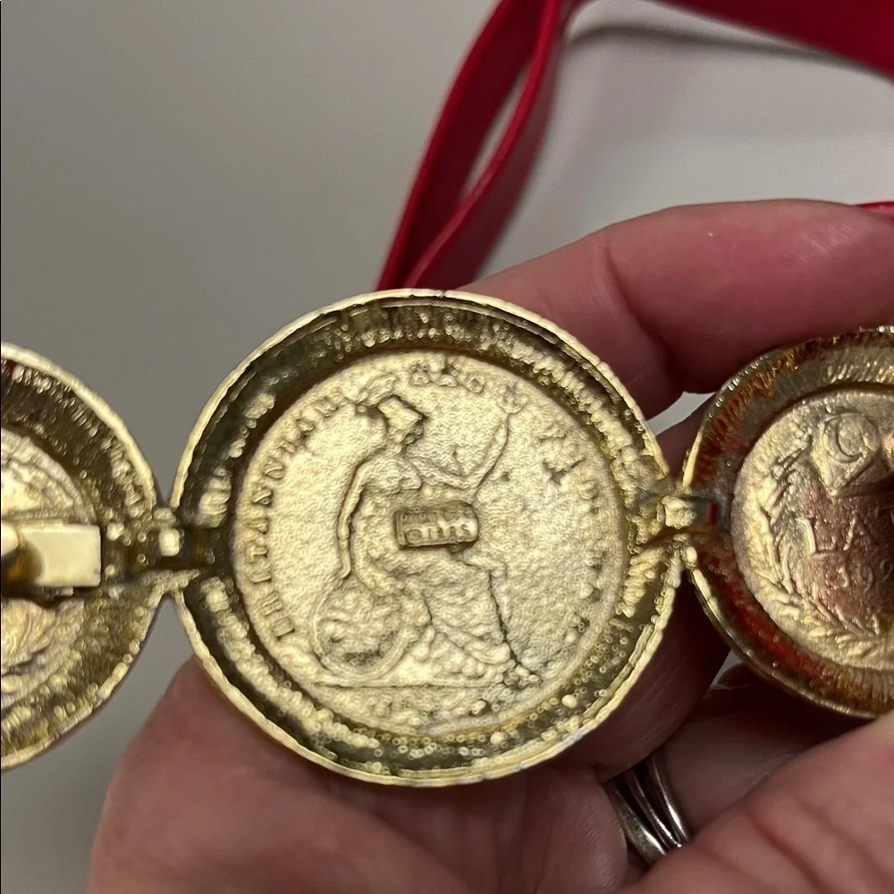 Red Belt with Gold Coin Accents